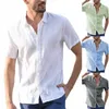 Sıcak Satış Erkekler Kısa Kollu Gömlek Pamuk Keten Yaz Düz Renk Dönüşü Hızlı Kurutma Günlük Plaj Stili Artı Beden L7MP#