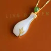 Pendentif Colliers Naturel Hetian Jade Blanc Calebasse Pendentif S925 Sterling Argent Jaune Broyage Sable Artisanat Collier Incrusté Simple