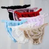 Cuecas Frilly Lace Men Briefs Underwear Sexy Sissy Silky Brilhante Calcinha Lingerie para Gay Breve Corte Alto