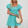 Party Dresses One Shoulder Vacation Womens Sexy Bubble Sleeve Mini Skirt 2024 Summer Solid Color Off Patchwork Waist A-line