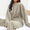 2023 Polaire Femmes Pyjamas Ensemble Vêtements de nuit d'hiver Solide Veet 2 pièces Pantalon Costume à la maison Moelleux Casual Piiama Chaud O-Cou Nuit Porter 70Jt #