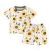 Zestawy odzieży Summer Toddler Girl Sunflower Print T-shirt krótkie rękaw