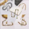 Luxury Design Bangles Brand Letter Bracelet Chain Famous Women 18K Gold Plated Crysatl Rhinestone Pearl Wristband Link Chain Gifts221S