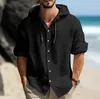 Camicia di lino da uomo estiva Solid Streetwear Manica Lg Felpa con cappuccio Cardigan Abbigliamento per uomo Top Casual Allentato Butt Uomo Camicie s1Eb #