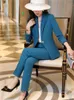 Costume de bureau pour femmes, Blazer, pantalon, Simple, couleur unie, manches longues, ensemble 2 pièces, bleu kaki, mode printemps, 240320