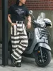 n Stock Horiztal Stripes Priser Pants Vintage Motorcycle Rider Overalls 54oH#