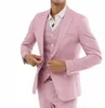 Ternos de casamento de verão de linho rosa para homens Slim Fit Fi Noivo Smoking Personalizado 3 peças Jaqueta + Calça + Colete Terno Masculino F9GL #
