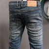 italiensk stil fi män jeans retro ons blå elastisk smal fit rippade jeans män byxor vintage designer denim byxor hombre c8nk#