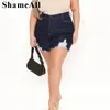 Plus Size Sexy Super Stretchy Ripped Skinny Donkerblauwe Jeans Shorts 4XL Vernietigd Kwastje Korte Broek Denim Bermuda's Gescheurde Jeggings W9AF #