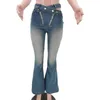 Jeans pour femmes Lemon Gina Femmes Streetwear Zipper Lavé Flare Denim Pantalon 2024 INS Mode Pantalon à jambes larges taille haute