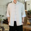 2024 Summer Crane broderi Top Traditial Chinese Style Mens Vintage Half Sleeve Linen Shirts Madarin Collar Kungfu Shirt W86K#