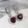 Charm Huitan Blue/Garnet Heart Shaped Cubic Zirconia Wedding Earrings Womens Eternal Love Earrings Engagement Accessories Fashion Jewelry Y240328