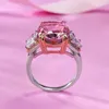 Luxury Cushion Cut 8CT Lab Pink Diamond Ring 100% Real 925 Sterling Silver Party Wedding Band Rings for Women Engagement Smycken