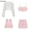 Abiti da lavoro giapponese rosa Kawaii Lolita 4 pezzi set donne orecchie giacca con cappuccio dolce minigonna vestito femminile coreano partito casual Y2k