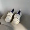 Sıradan Ayakkabılar Mezereon Loafers Üzerinde Kayma 4.5 Cm Bowtie Platformlu Med Bottom İrmafları Vulkanize Ayakkabı İnek Deri Moafer