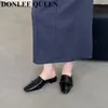 Chinelos Moda Square Toe Flat Mulheres Casual Slip On Mule Outsides Slides Elegantes Senhoras Plissadas Sapatos Sandália Flip