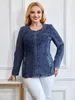 lih HUA vrouwen Plus Size Denim Jasje Herfst Chic Elegant Jasje voor Mollige Vrouwen Ronde Hals Cott Gebreide Jas 81V6 #