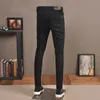 men's Black Jeans Streetwear Slim Fit Straight Pants Korean Style Fi Stretch Denim Trousers CP2032 07oA#