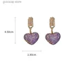 Charme incrusté de strass coeur boucles d'oreilles pour femmes 2024 mode coréenne violet goutte boucle d'oreille mariée luxe designer bijoux cadeau de mariage Y240328