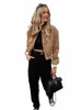 Printemps Fi Femmes Bomber Veste Avec Poches Lg Manches Casual Ctrast Vestes Manteau Vintage Nouveau En Survêtement Chic Tops L2VR #