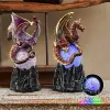 Miniaturas Estatuas de dragón con base de resina de lava de Halloween Huevos de dinosaurio luminiscentes Adornos de dragón de batalla de dragón sagrado para regalos de decoración de Halloween