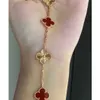Brand Fashion Van Four Leaf Grass Bracelet High Version Lucky Double Sided V Gold Plating 18k Rose Laser Red Chalcedony Jewelry with logo