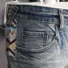 Gescheurde Denim Shorts Mannen Fi Plaid Patchwork Korte Jeans Streetwear Casual Lichtblauw Cott Rechte Broek k1oQ #