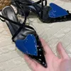 Dress Shoes Pointy Heart High Heel Roman Sandals For Women Summer Cross Strap Block Hollow Patent Leather Heeled