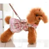 Vêtements pour chiens Robe florale avec Bowknot Vêtements d'été Rose Bleu Chiot Chat Chemise Jupe Laisse Ensemble Robes De Bal Pour Animaux De Compagnie Pour Petits Chiens Chihuahua