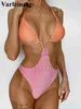 Mulheres Swimwear S - XL Brilhante Glitter Espumante Splicing Halter Mulheres Swimwear One Piece Swimsuit Feminino High Cut Banhista Banheira Swim V4660 T240328