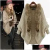 Kvinnors tröjor Vinter Kvinnor Cardigan Loose Sweater Faux Päls krage Batwing Sleeve Sticke Jackor Coats Casual Asian Size Drop Delivery Dhuc4