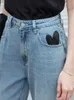 Jeans Femme AMII minimalisme femmes pantalon imprimé amour forme jean pour femme décontracté bleu élastique trou droit Denim pantalons 12341186 24328
