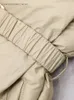 2023秋/冬のフリルダウンジャケットの女性のミッドレングス不規則な西部スタイルの白いアヒルダウンパディングベージュ風にプルーフコートY6J6＃