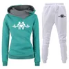 GYM CONTATING Damskie Hood Heart Radio Print Sportswear Set Sweater Pants