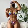 Kvinnors badkläder Prowow Colorful Square Print Women Bikinis Set With Headband Bandage Push Up Sexig Summer Lady Beachwear Bathing Swimming