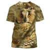 Vogel Eule 3D-Druck T-Shirt Herren Damen Sommer O-Ausschnitt Kurzarm Camoue Lustiges Hemd 49qB #