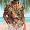 Verão Havaiano Floral Praia Casual Plus Size Camisa 3D Cocut Padrão T-shirt Retro Árvore Manga Curta Vacati Man Slim Coreano m9yF #