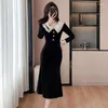 Casual Dresses Solid Color Canary Autumn and Winter Fashion Rich Daughter Doll Retro Fishtail Dress