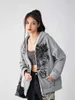 여성용 후드 땀 셔츠 여성 대형 zip 빈티지 날개를 인쇄하는 긴 소매 재킷 주머니 240328