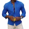 men's Casual Shirt Butted Summer T-Shirt Blue Clover Lg Sleeve Striped Lapel Daily Resort Wear Stylish and Comfortable 6XL r4dx#