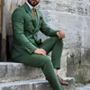 Traje de hombre verde real 2021 Doble botonadura Slim Fit Trajes de fiesta de boda formales Padrinos de boda Blazer Pantalones 2 piezas Terno Masculino I4P5 #