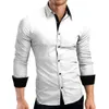 Busin Dr Men Shirt Ctrast Color Single-breasted Turn-down Collar Camisa masculina branca brilhante para trabalho h6aj #
