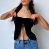 Zbiorniki damskie xingqing y2k tube top letnie kobiety solidne kolory wiązanie z ramion bez ramiączki bez rękawów Bandeau 2000s odzież