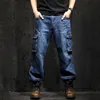 Idopy Multi-bolso Carga Jeans Masculino Solto Reto Grande Tamanho 29-46 Calças Jeans Militares Do Exército Calças V0NG #