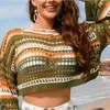 Damesblouses Sexy Dames Ronde Kraag Bikini Beach Cover Up Gekleurde Gestreepte Holle Losse Trui Lente Zomer Dragen Voor 2024