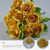 Decorative Flowers Rose Gold Flower Bouquet Roses Artificial Decor Decorations Silk Dining Table Centerpiece