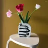 Vases Artistic Flavor Vase Modern Nordic Style White Ceramic Hand For Home Office Decor Finger-painted Resin Unique Boho