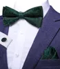 Bow Ties Hi-Tie Jacquard Paisley Dark Green Farterfly Silk Men slipsar Hanky ​​Cufflink Pretied Bowtie för manlig affärsbröllopsfest