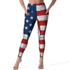 Kobiety legginsy amerykańskie Pieki jogi Pockets 4 lipca Niepodległość Dzień Niepodległości Seksowne push uda oddychające rajstopy sportowe ćwicz legginsy