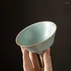 Cups Saucers 130ml Chinese Azure Ru Kiln Porcelain Teacup Creative High Foot Bamboo Hat Tea Bowl Personal Master Cup Teaware Gift